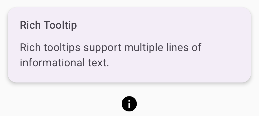Un cuadro de información de varias líneas con el título "Cuadro de información enriquecido" y una línea de texto sobre un ícono de información.