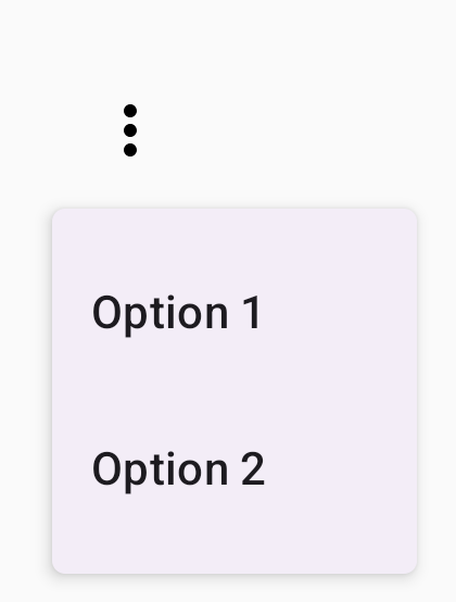 Menu rozwijane wywoływane przez ikonę z trzema kropkami w pionie. W menu wyświetlają się 2 opcje: Opcja 1 i Opcja 2.