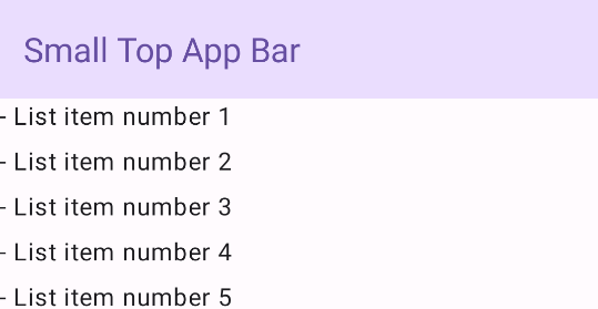 Exemple de petite barre d'application supérieure.