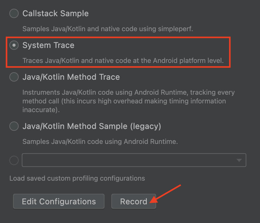 Trace-Optionen – System Tracing