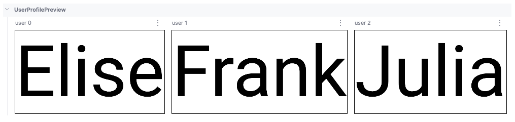 Vorschau mit Composables für Elise, Frank und Julia