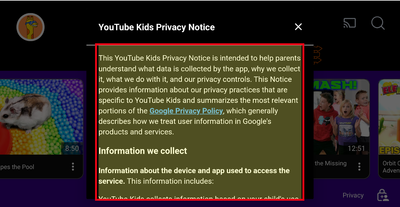 Apertura app Android con testo di supporto all'interno di una casella rossa.