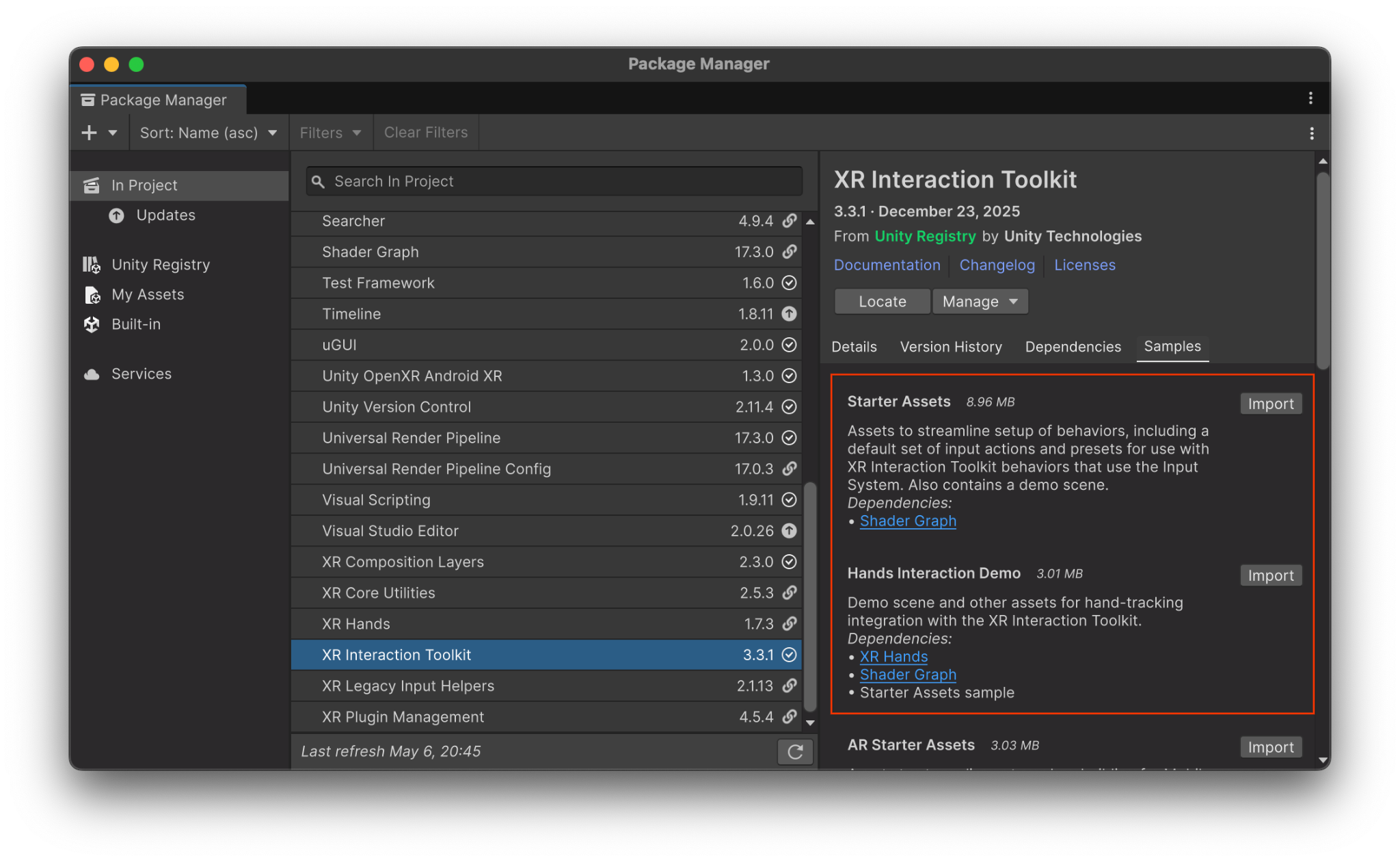 Import the required XRIT sample packages before you import the AXRIF sample package.