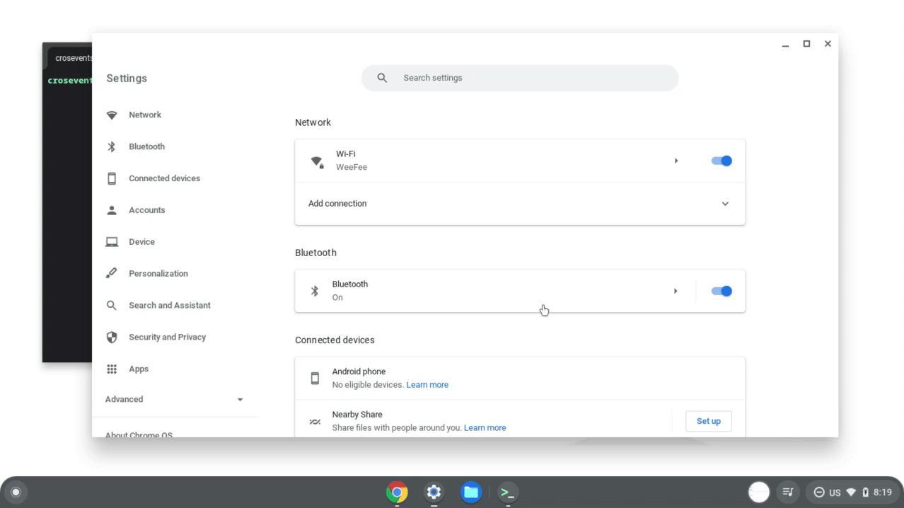 Enabling ADB debugging in Linux settings.